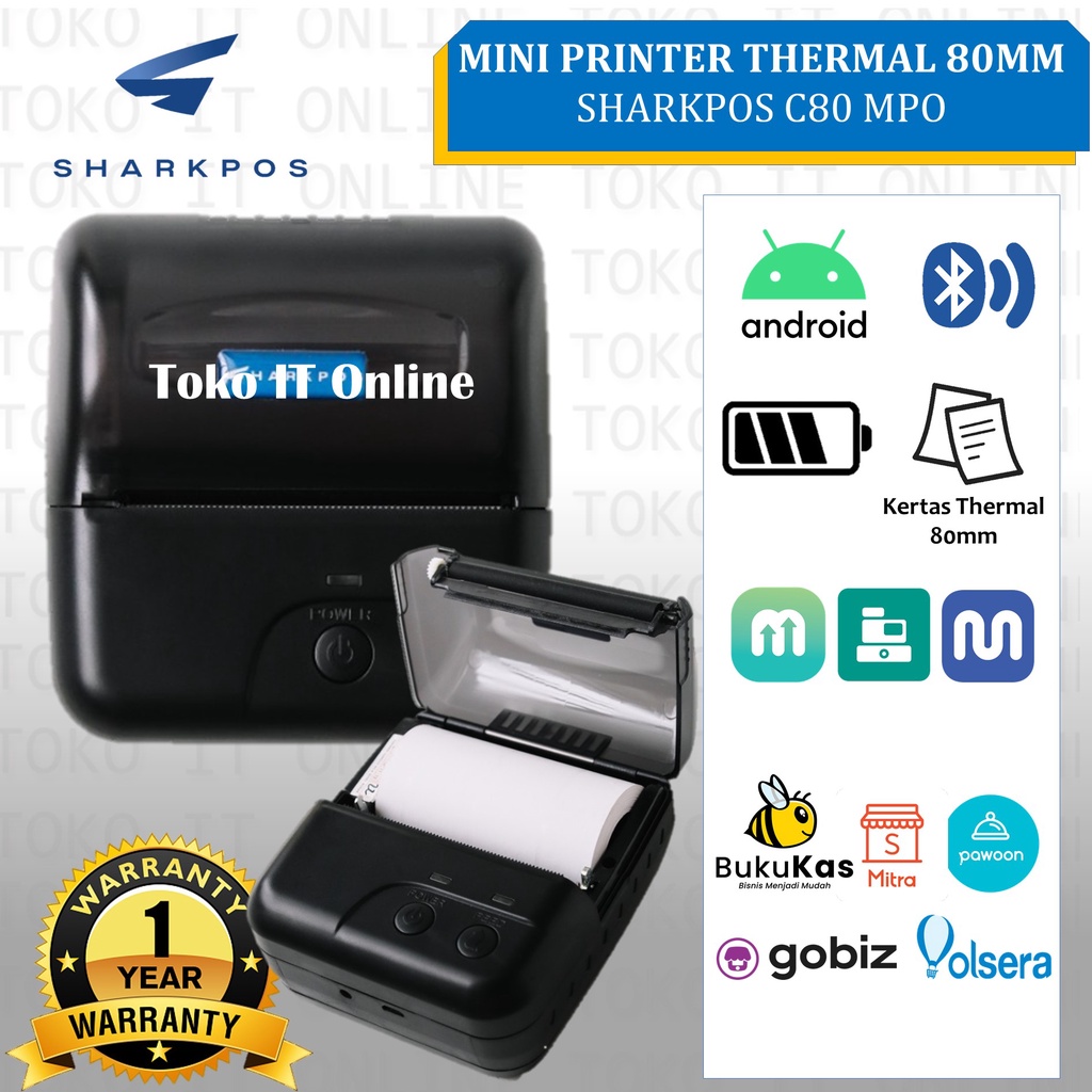 SHARKPOS C80 MPO PRINTER THERMAL BLUETOOTH 80MM STRUK KASIR PPOB