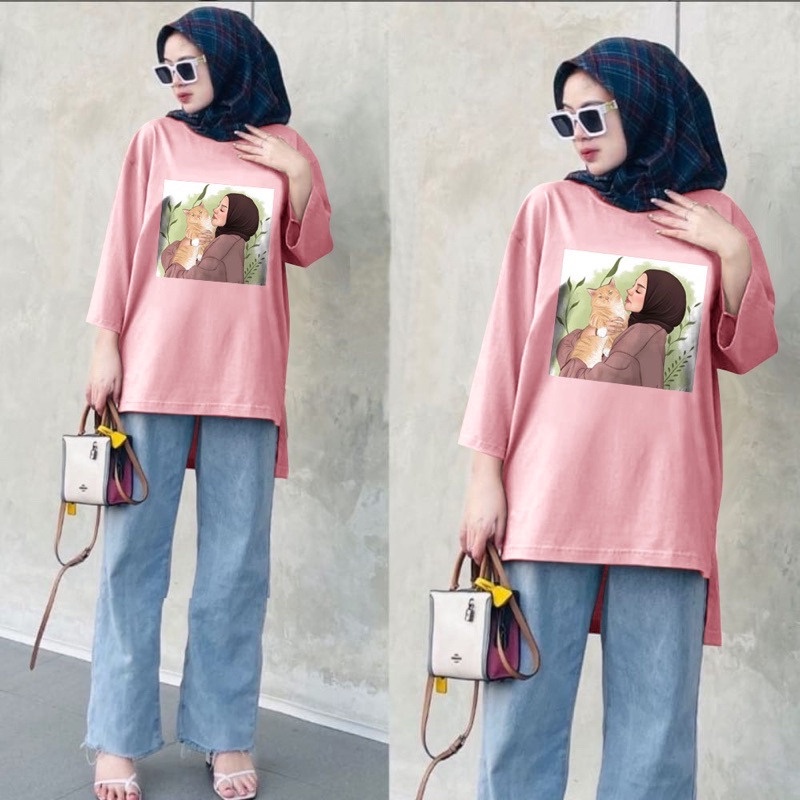 KAOS OVERSIZE HIJAB KITTY / ATASAN KAOS JUMBO XXXL / ATASAN OVERSIZE BIGSIZE