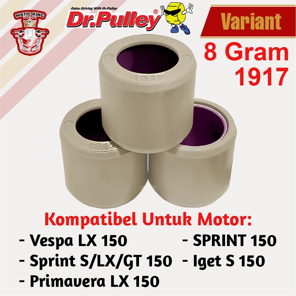 Roller Dr Pulley Vespa Sprint LX Primavera iget 150 S150 3V DR PULLEY 8 gr sd 15,5 gr 1917 3 butir