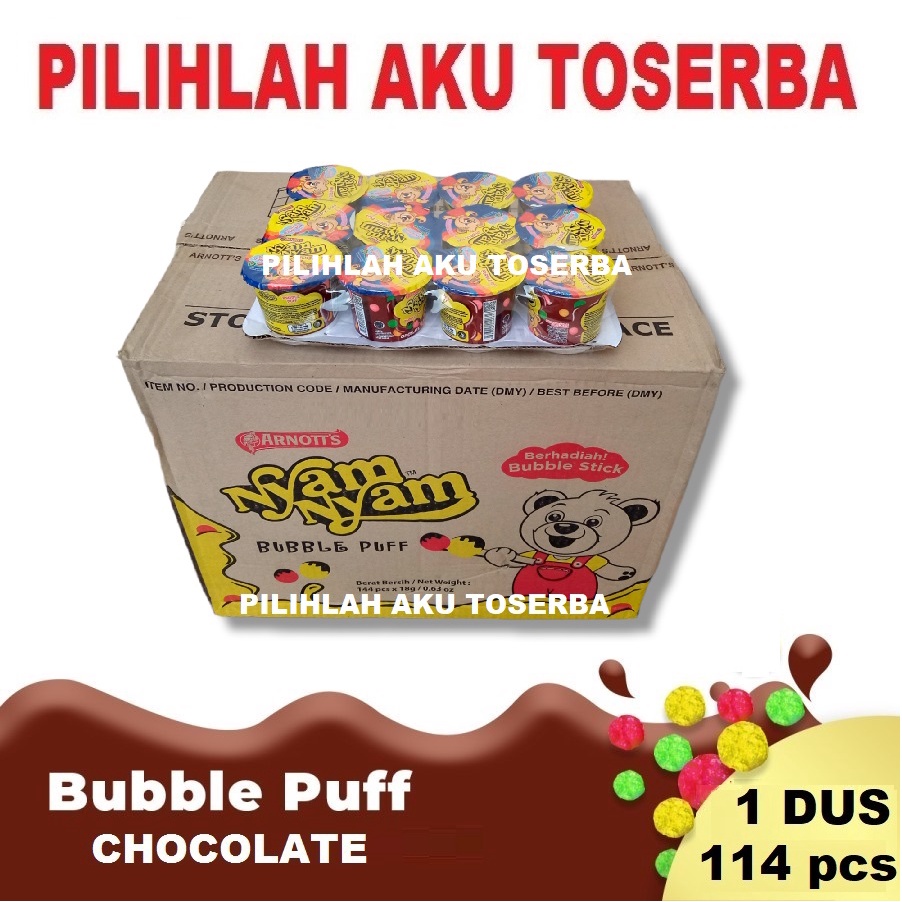 Arnott's Nyam Nyam Bubble Puff CHOCOLATE 18 gram - ( HARGA 1 DUS )