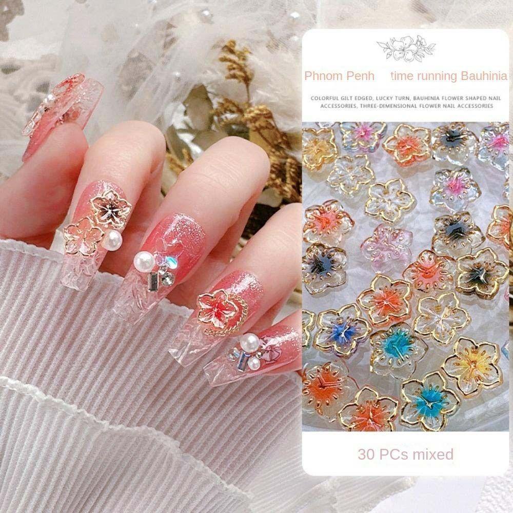 Mxbeauty Bunga Hiasan Kuku Wanita Resin Bauhinia Flowers Nail Art Perhiasan Jepang Nail Art Manicure Aksesoris