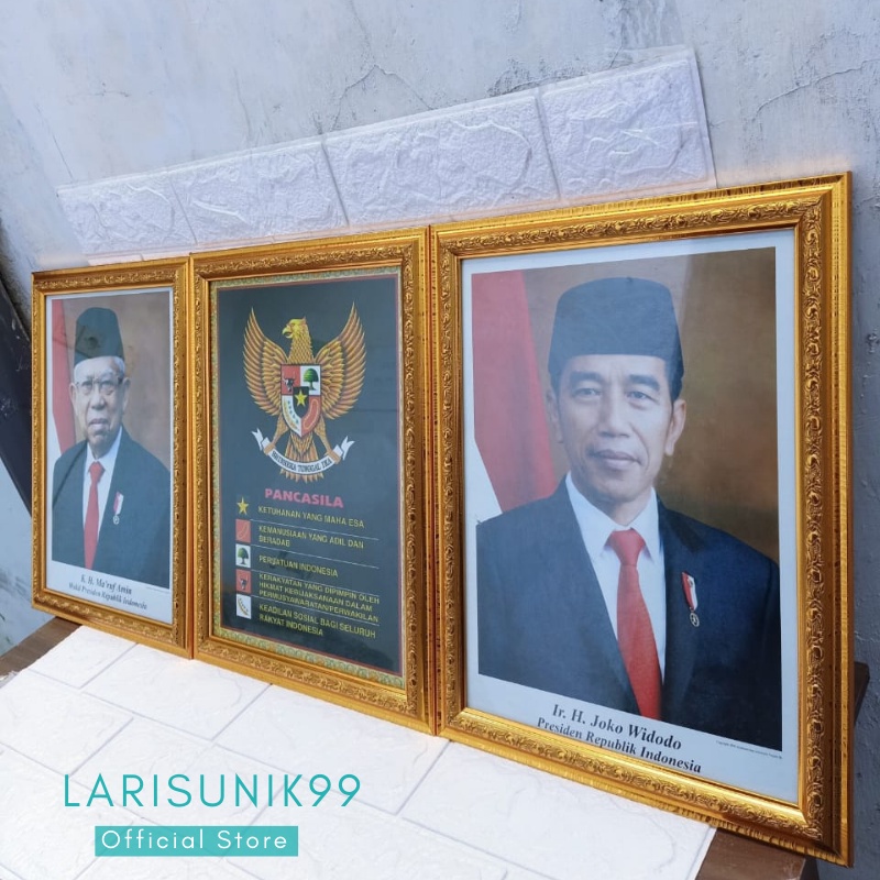 Foto Presiden Dan Wakil Presiden Pigura Pajangan Dinding Poster Gambar 1 Set Bahan Polyframe Fiber