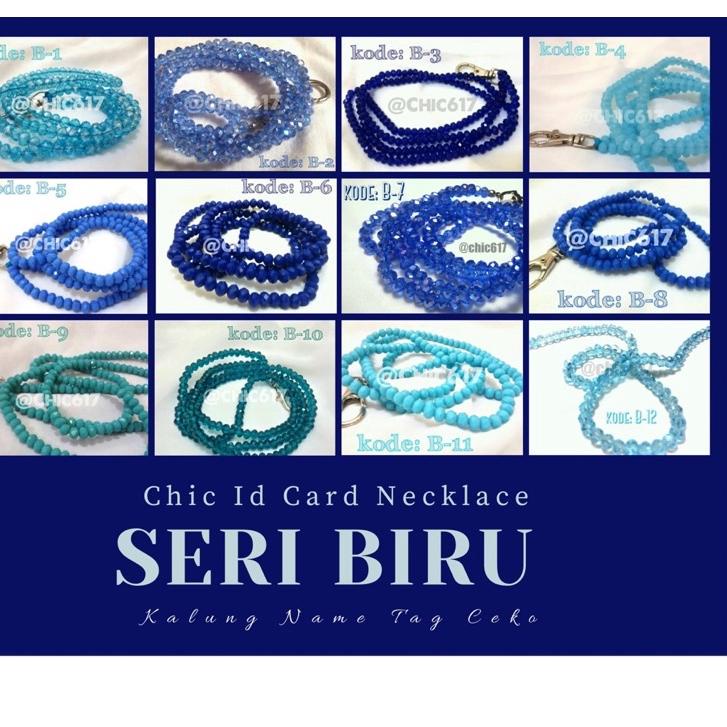

경 Lanyard Beads Manik Kalung Name Tag Tali Nametag Mute Mote Id Card Necklace SERI BIRU Hot Sale