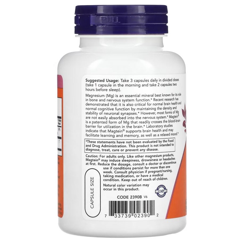 Now Food Magtein Magnesium L Threonate 90 Veg Cognitive Support USA Now Magtein