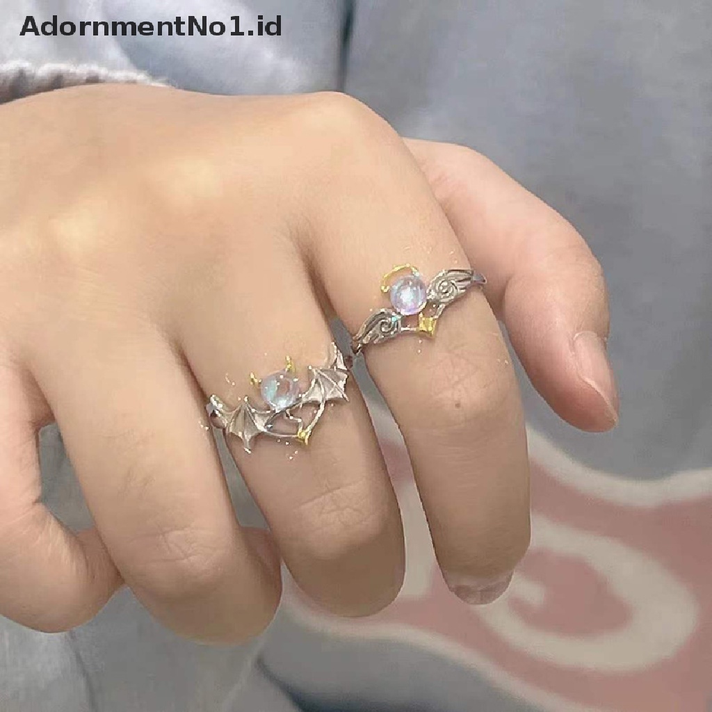 [AdornmentNo1] Cincin Angel Devil Moonstone Warna Silver Untuk Wanita Pria Opening Adjustable Ring [ID]