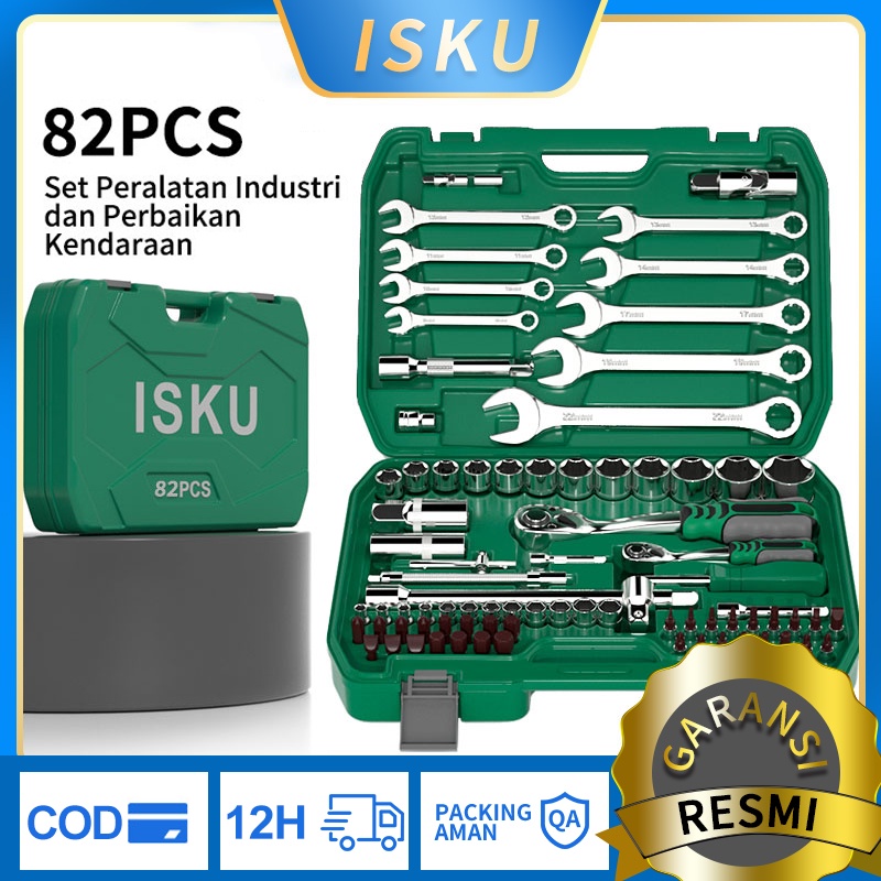 【Barang spot】ISKU kunci shock set 82 pcs Wrench Set kunci set tool box