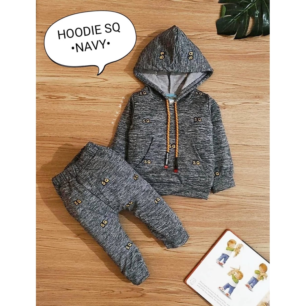 Setelan Anak Bayi Laki-Laki Motif Hoodie SQ Dan Celana Usia 0-2 Tahun