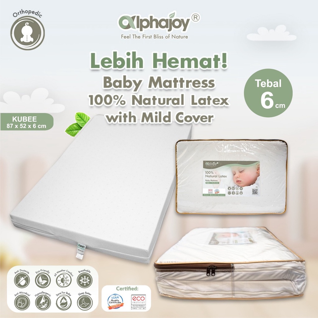 ALPHAJOY KUBEE MATTRESS 87X52X6CM 100% NATURAL LATEX WITH MILD COVER