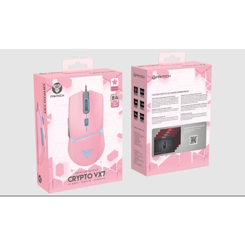 Fantech CRYPTO VX7 Mouse Gaming Macro Pink, Hitam, Putih