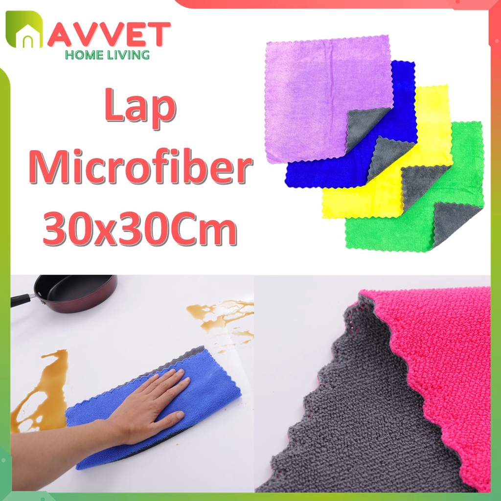 AVVET Kain Lap Cuci Piring Anti Minyak Serbaguna Bahan Coral Fleece Microfiber Kain Lap Kotoran Dapur Serap Air Warna Random