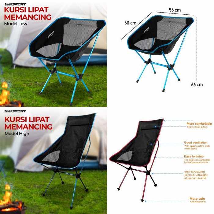 TaffSPORT Kursi Lipat Portable Untuk Memancing Folding Fishing Chair Outdoor - SF733