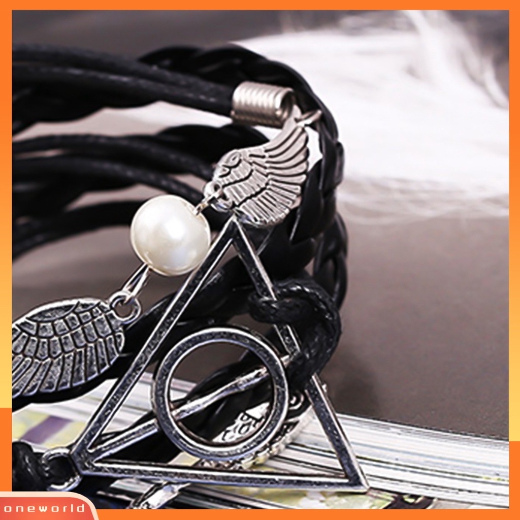 {oneworld} Gelang Harry P-otter Deathly Hallows Kulit Imitasi Braided Alloy Multilayer Braided Bangle Perhiasan Untuk Pesta