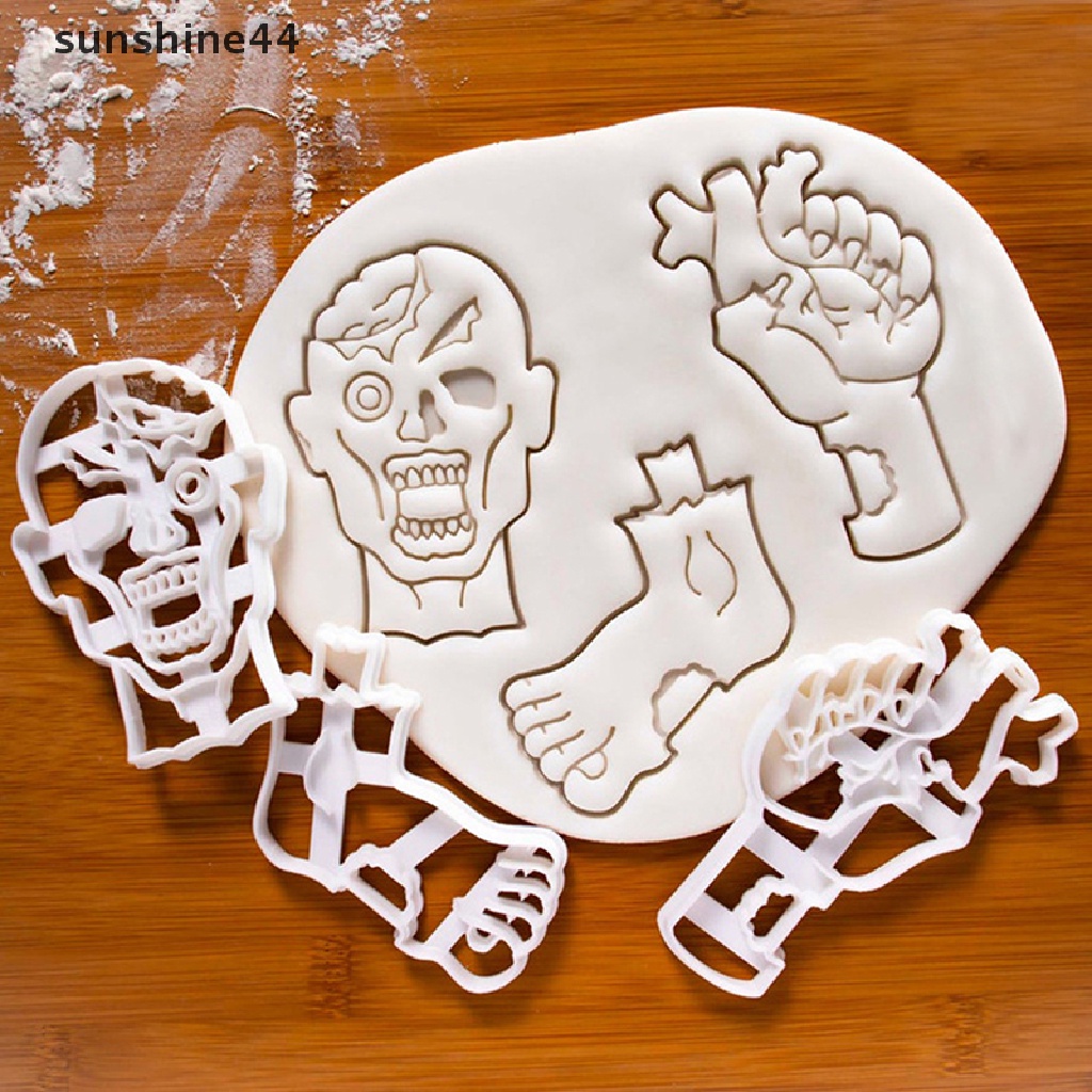 Sunshine 1/3Pcs Halloween Zombie Cookie Pemotong DIY Plastik Kartun Baking Aksesoris.