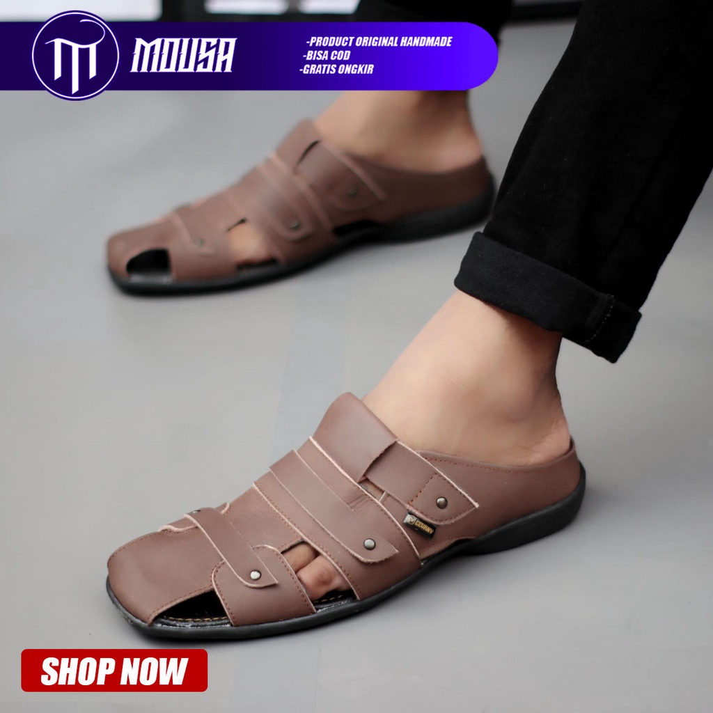 Sandal Slop Pria Kulit Asli Mousa Hago