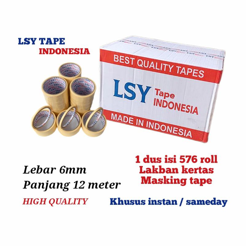 

lakban kertas / masking tape 6mm x 12meter full 1 dus isi 576 roll LSY TAPE ( CBM )