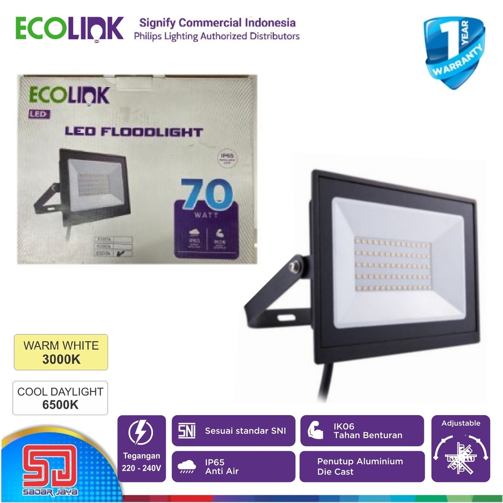 ECOLINK FL007 Lampu Tembak Baleho Reklame 70W Sorot LED 70Watt Floodlight 70 Watt Penerangan Jalan Taman