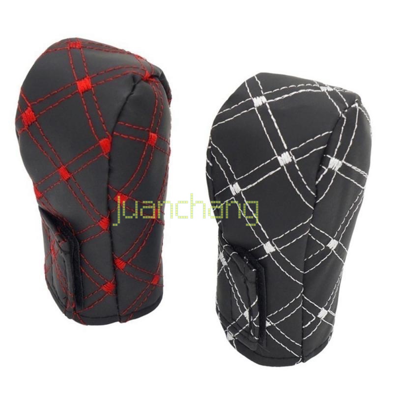 2pcs Universal Grid Microfiber Auto Mobil Kulit Imitasi handbrake Grips Faux Leather Gear Shift Knob Cover Penutup Rem Tangan Lengan 2in1 Set handbrake Perlengkapan Aksesoris Interior