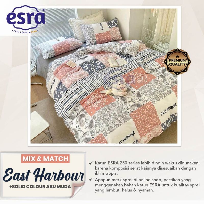 Katun lokal kain Sprei meteran bahan Esra Delux Motif East Harbour