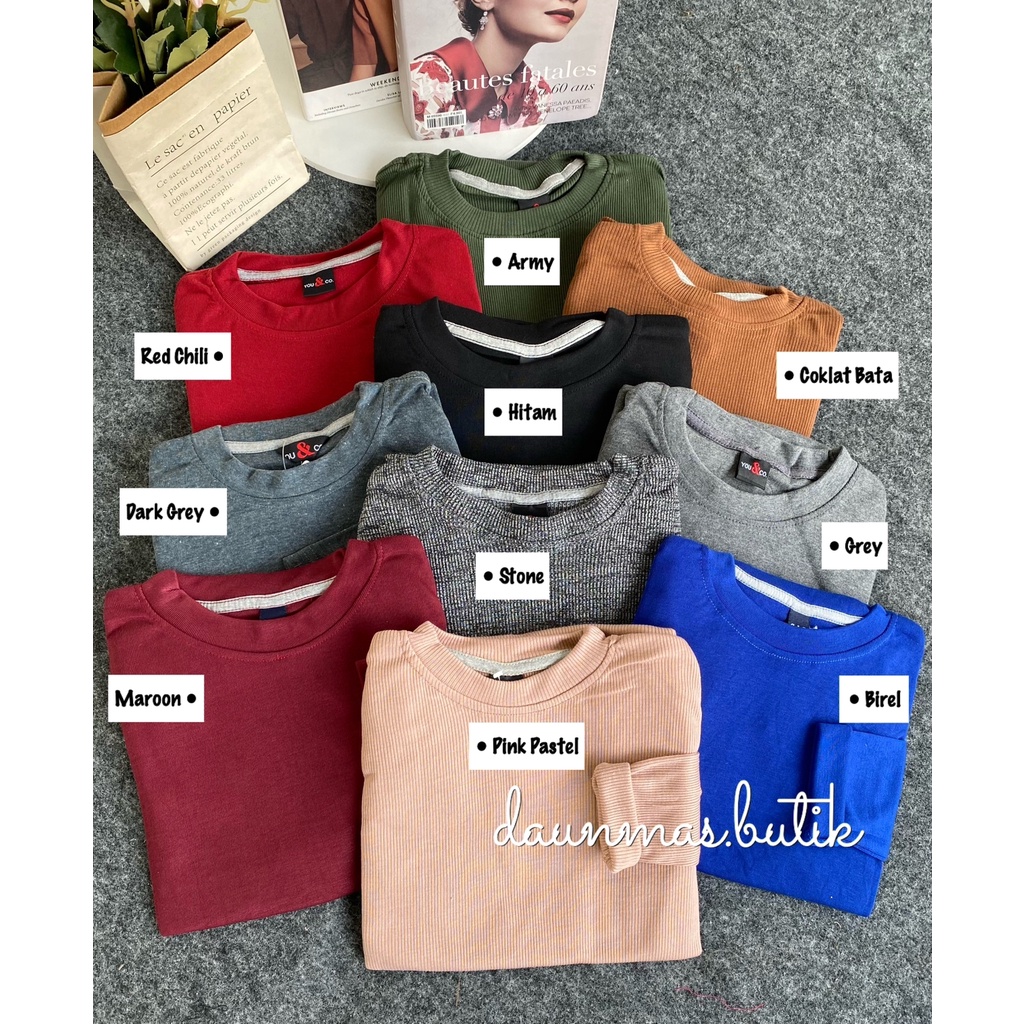 1KG MUAT 5PCS | KAOS RIB LENGAN PANJANG DAILY SHIRT OVERSIZE HITS OOTD SELEBGRAM FASHION GROSIR WANITA TERMURAH