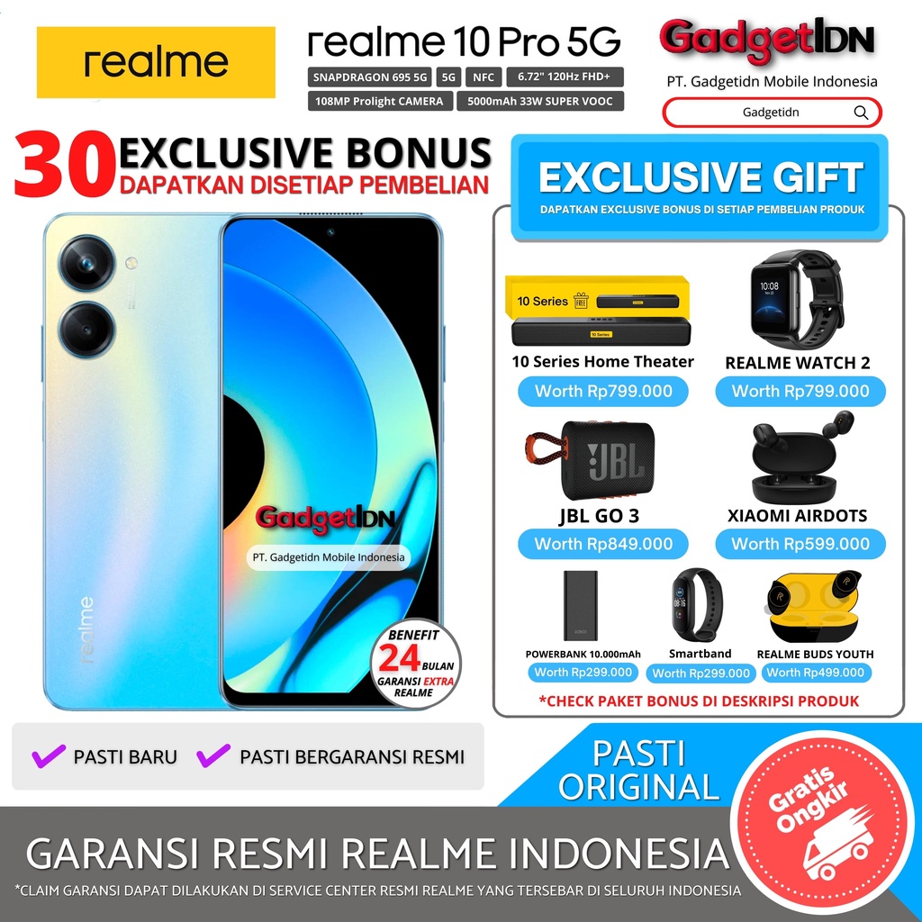 REALME 10 PRO 5G NFC 16/256GB 16/128GB ( 8GB + 8GB EXTENDED RAM ) GARANSI RESMI REALME