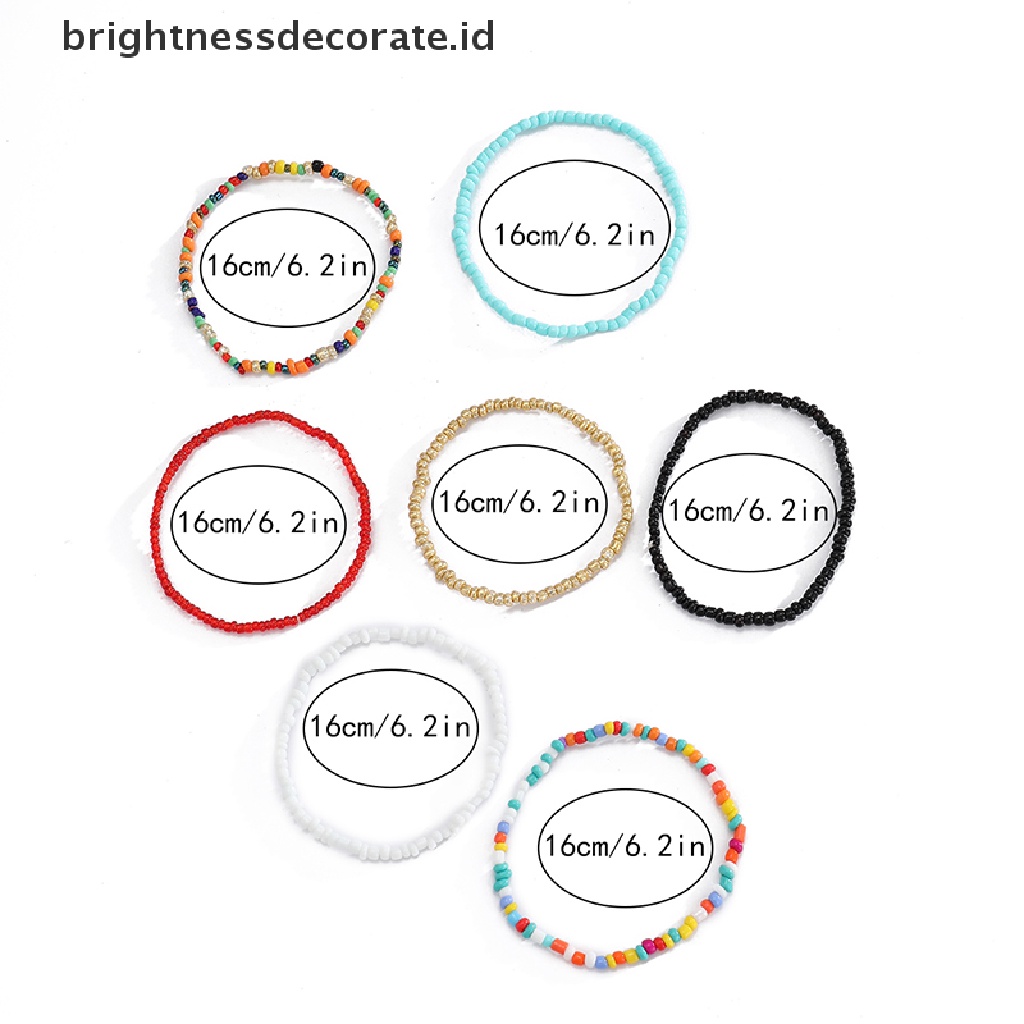 [Birth] 7pcs Manik-Manik Kecil Warna-Warni Bohemia Bangle Gelang Elastis Set Perhiasan Aksesori [ID]