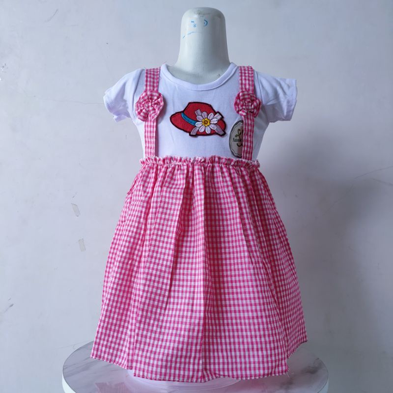 Dress anak  1 2 tahun motif kotak terbaru baju anak cewek perempuan rok viral motif kotak top ( dress kotak TOP )