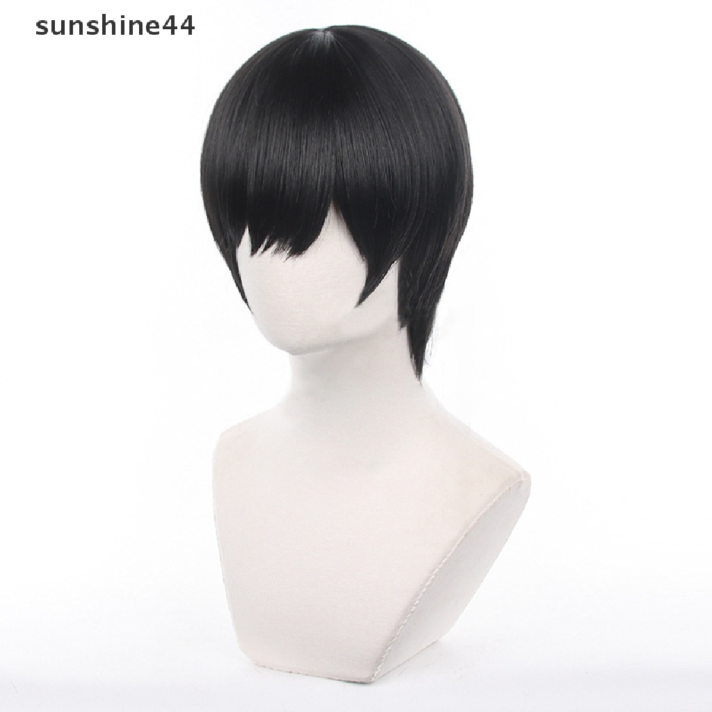 Sunshine Anime Chain Man Yoshida Hirofumi Cosplay Wig Pendek Hitam Tahan Panas Sintetis Wig Pesta Halloween.