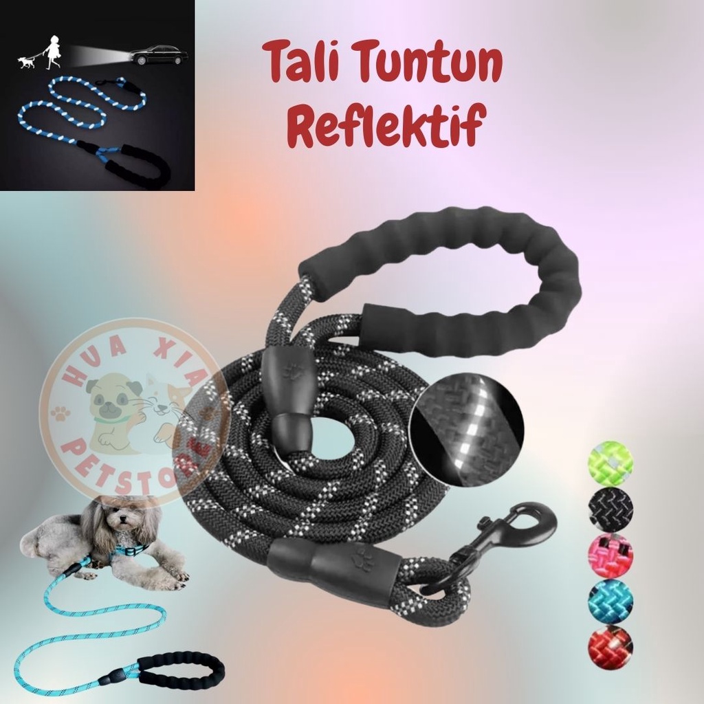 Tali Tuntun Anjing Besar Kuat Nylon Reflektif Glow