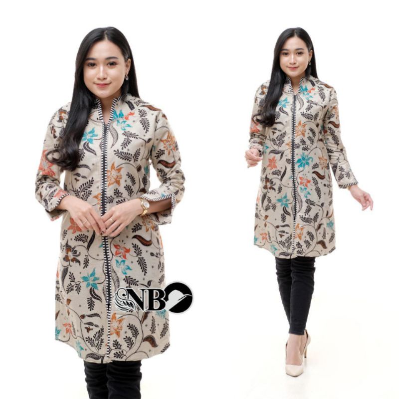 Tunik Batik Wanita Remaja Premium Kekinian Modern Terbaru Jumbo Ld 120 - Baju Batik Cewek Rits Depan