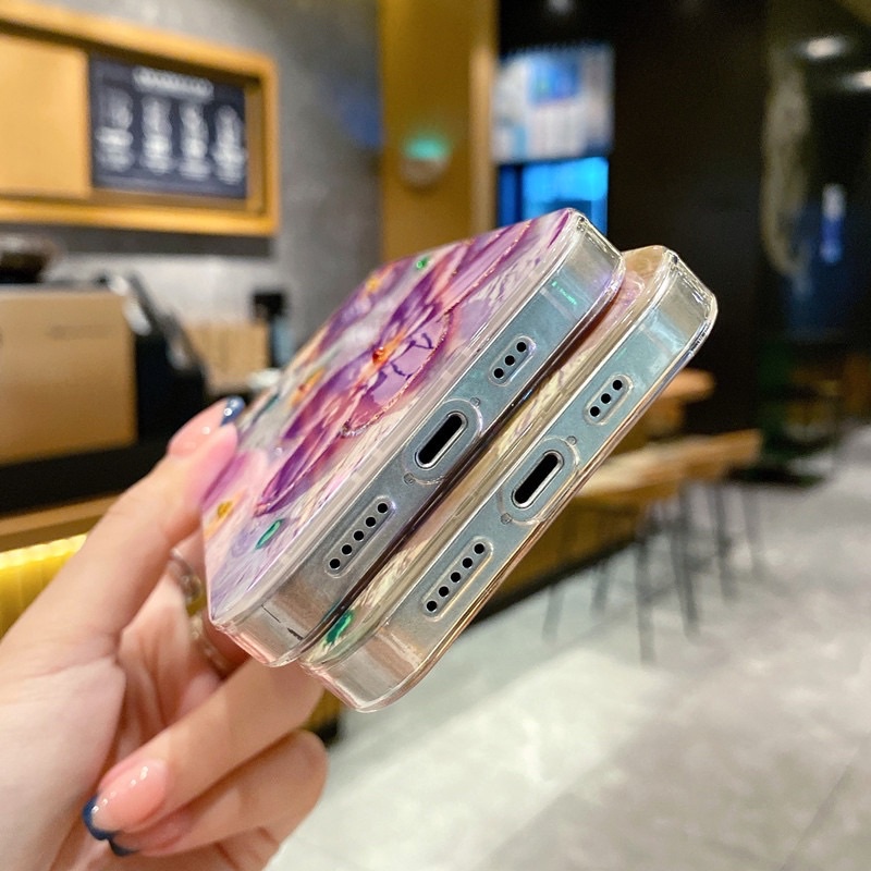 Purple Flower Softcase Case HP Lucu for iphone XS Max XR 11 Pro Max 12 Pro Max 13 Pro Max