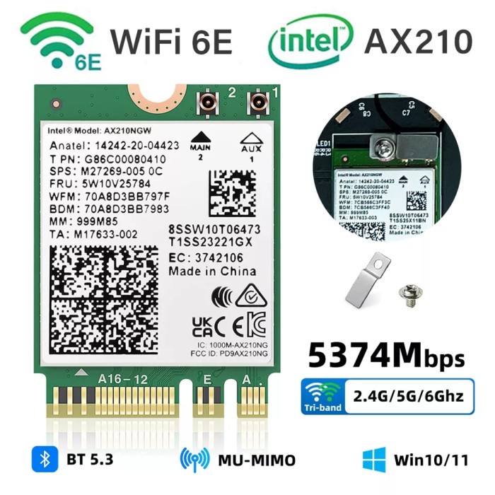 Produk Terbaru Wireless Wifi Card Intel 6E Ax210 M.2 Bluetooth 5.2 / Intel Ax210Ngw