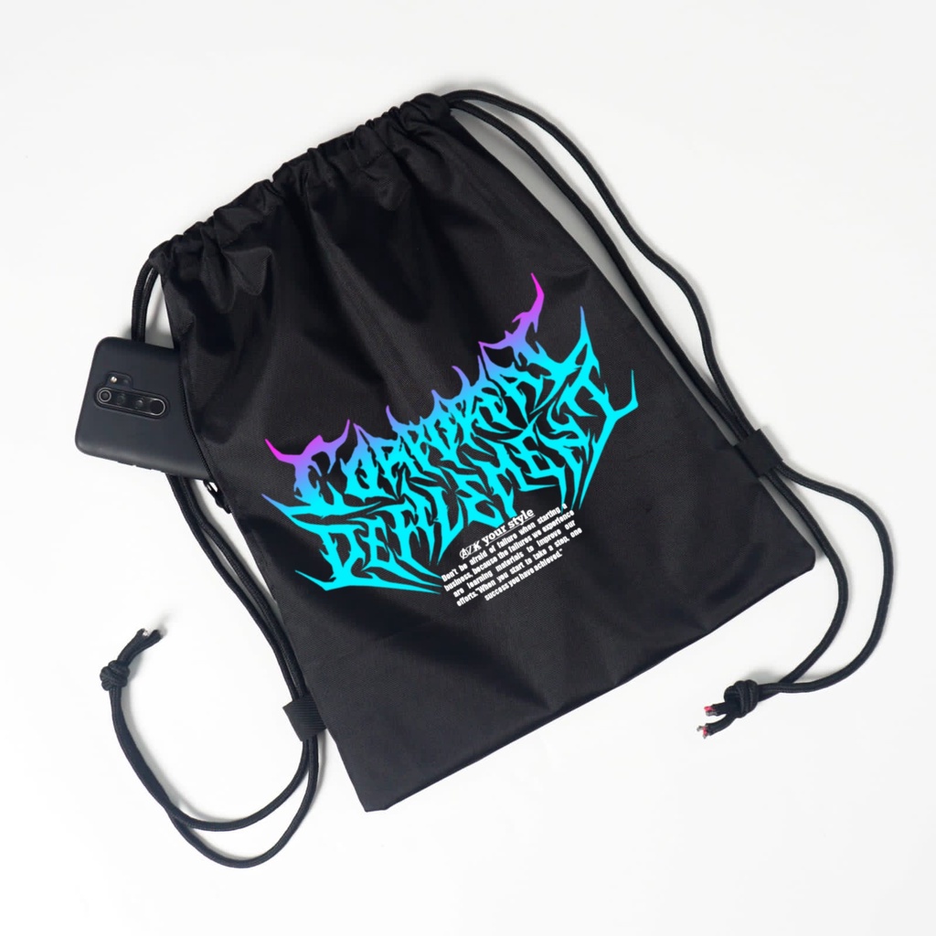 KING - String Bag Pria Wanita Motif Metal Tas Serut Futsal Pria Wanita