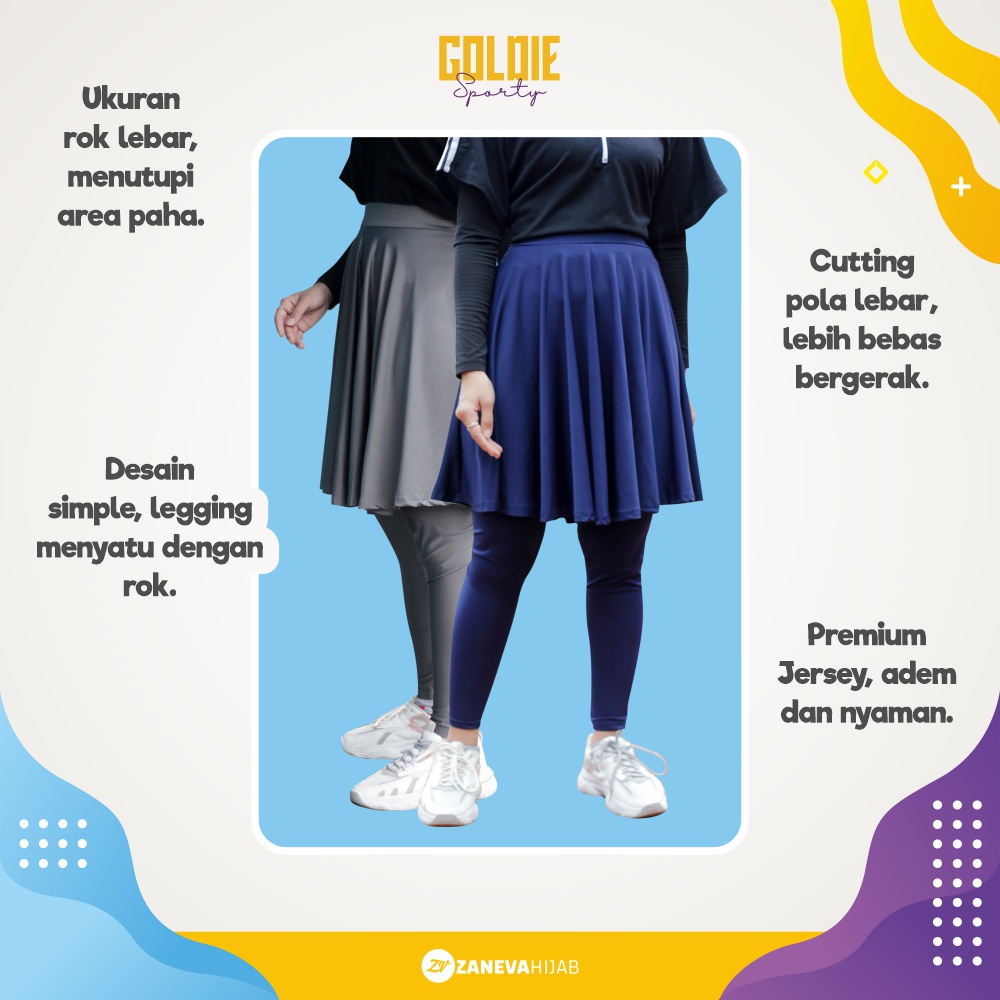 Goldie Sporty l Legging Rok Celana l Legging Olahraga Tebal tanpa nerawang l Legging Muslimah l Sportwear By Zaneva