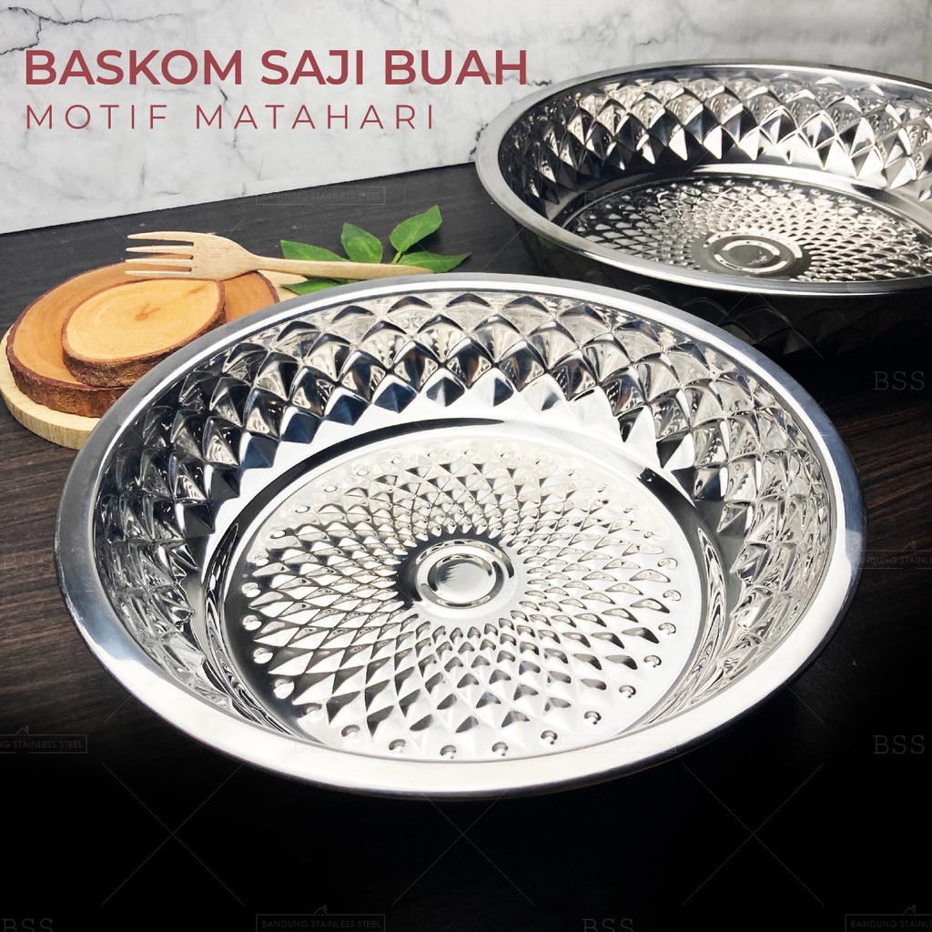 Piring  Besar Tebal Buah Sayur Daging Motif Matahari 45CM 50CM  Prasmanan Stainless Multifungsi