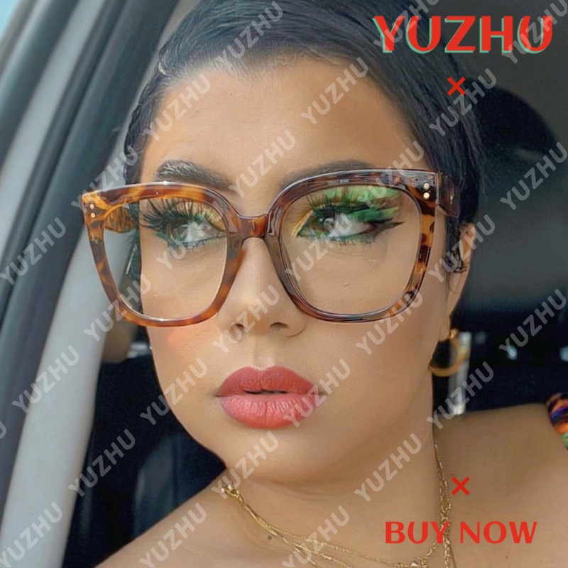 (YUZHU) Western Fashion Oversized Square Frame Kacamata Berongga Desain Mode Baru Kacamata Anti Cahaya Biru Wanita