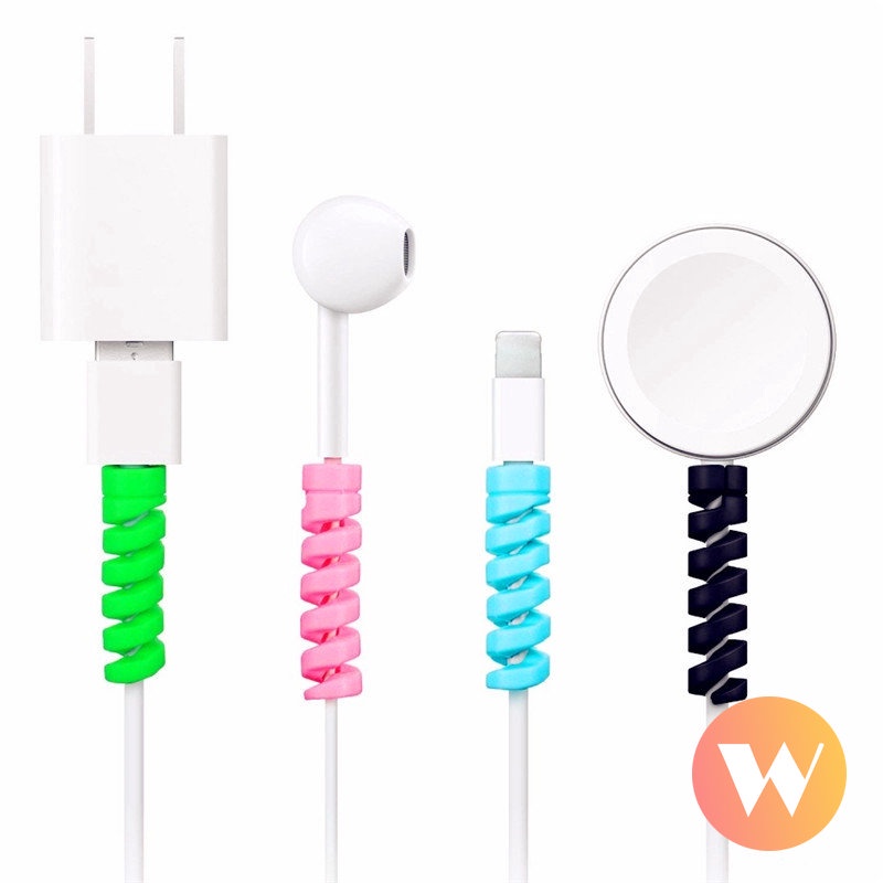 1pc Kabel Data Bahan Silikon Spiral Untuk IPhone Android Universal Pelindung Jalur Data