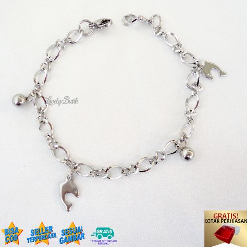 Gelang Titanium Wanita Anti Karat R1k4 Dolphin Gelang Tangan Korea Kekinian Model Rantai Mewah Mainan Dolphin Dolpin BONUS KOTAK PERHIASAN - Lovelybutik