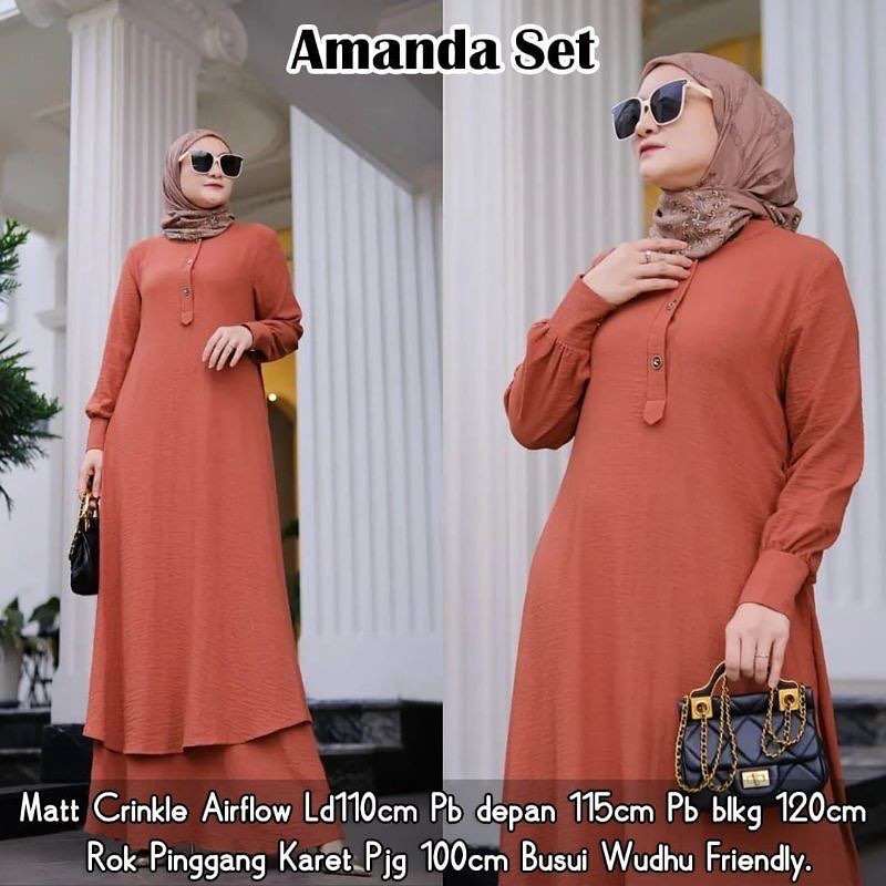 AMANDA SET WD Bahan CRINKLE AIRFLOW SIZE M L XL DAN XXL PB 115 - 120 CM KANCING DEPAN / BUSUI SETELAN WANITA TERBARU 2023 KEKINIAN ONE SET WANITA KOREAN STYLE SET WANITA LENGAN PANJANG SETCEL CASUAL WANITA