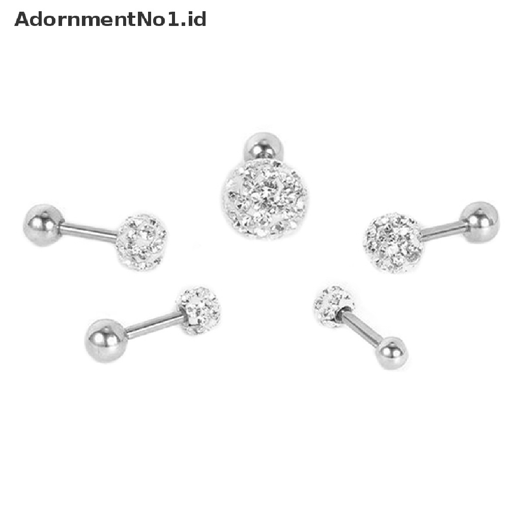 [AdornmentNo1] Anting Bola Kristal Surgical Steel Ear Plugs Brow s Wanita Ear Studs Cartilage Tragus Helix Lip Studs Ring Internally Thread Body Jewelry [ID]