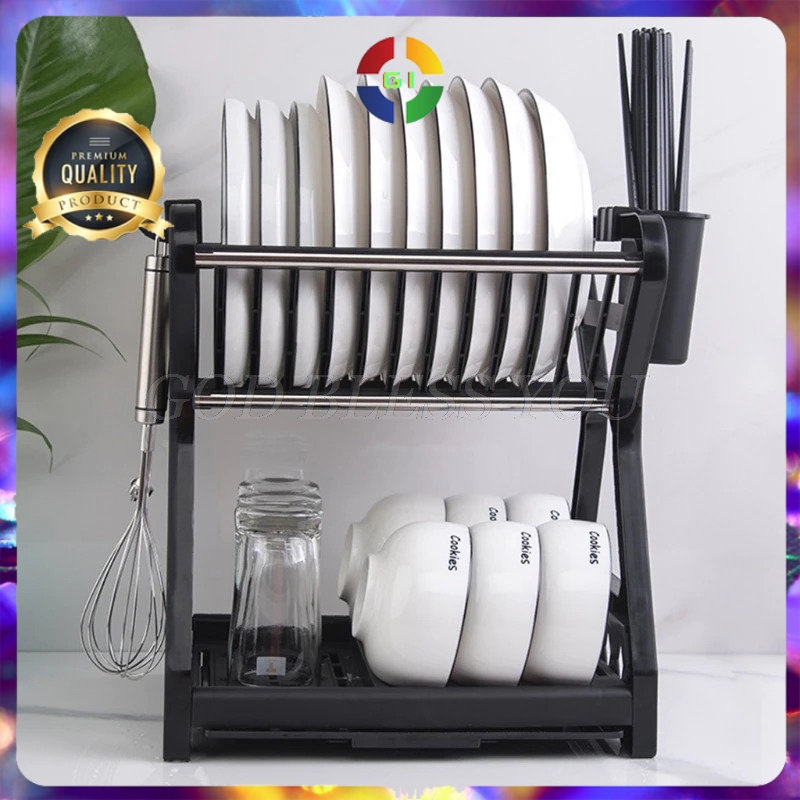 Rak Piring Gelas Pengering Drainer Kitchen Dish Rack 2 layer Black COD