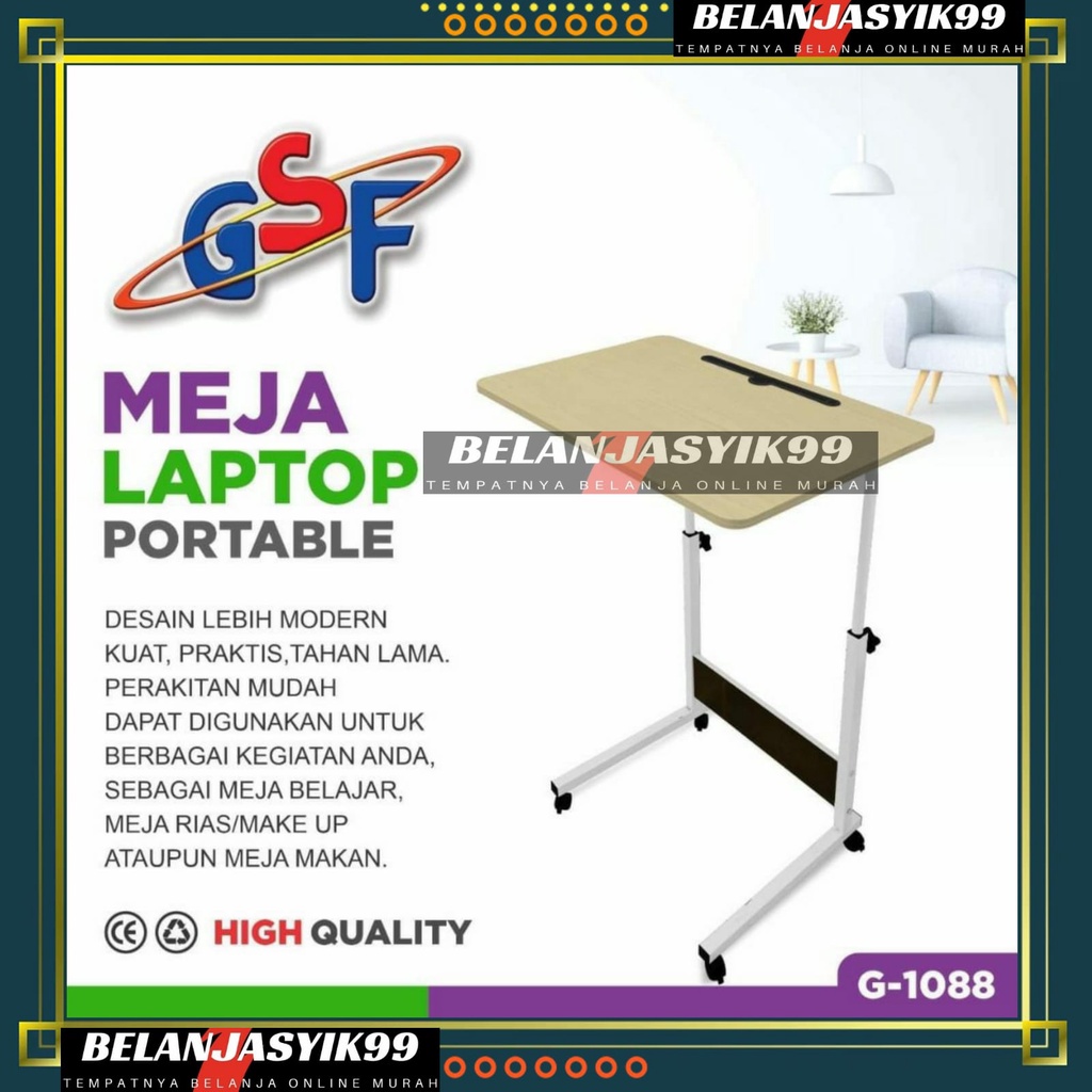 MEJA LAPTOP RODA / MEJA LAPTOP RODA GSF G-1088 / MEJA LAPTOP PORTABLE / MEJA LIPAT LAPTOP MULTIFUNGSI / MEJA PORTABLE DENGAN 4 RODA / MEJA LAPTOP GSF / MEJA PORTABLE GSF