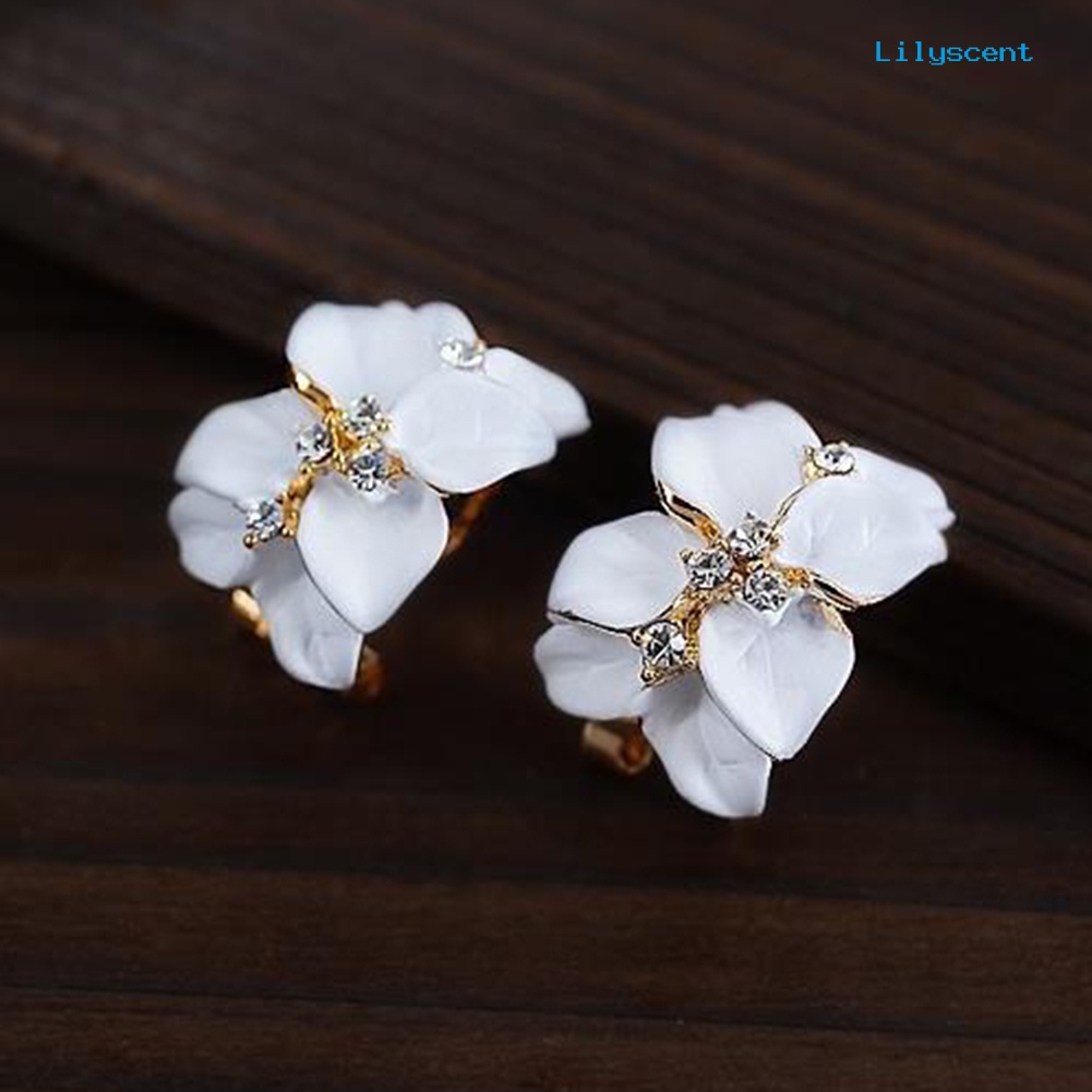 [LS] Bunga Gardenia Lucu Berlian Imitasi Hias Telinga Studs Wanita Anting Perhiasan Hadiah