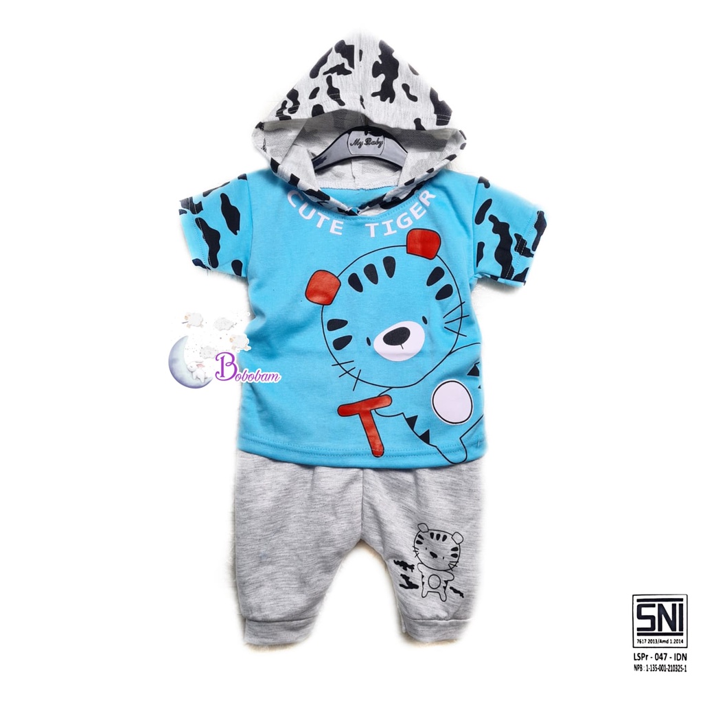 BOBOBAM BAJU BAYI LAKI LAKI  SETELAN ANAK COWO LUCU STELAN COWOK  6 12 BULAN  KEREN TRENDY KEKINIAN HOODIE TIGER