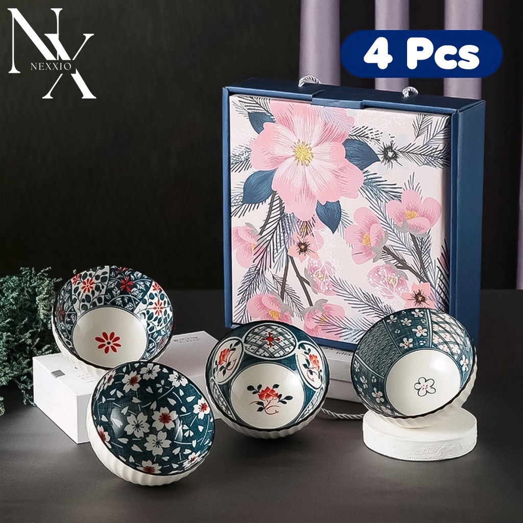 NexXio  Mangkok Set premium / Mangkuk Set Japan bah keramik / hampers Japanese Bowl set mangkok sumpit alat makan / Mangkuk Set Gift / Bahan Keramik Plus Paper Bag dan Sumpit