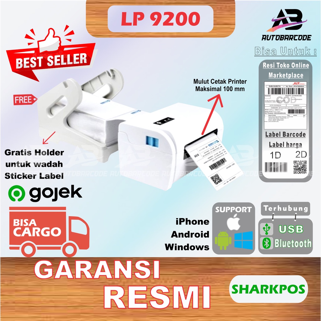 Printer Barcode Resi Sharkpos LP9200 Marketplace Stiker A6 Label Thermal Toko Online 100MM - LP 9200 / LP-9200 Zjiang