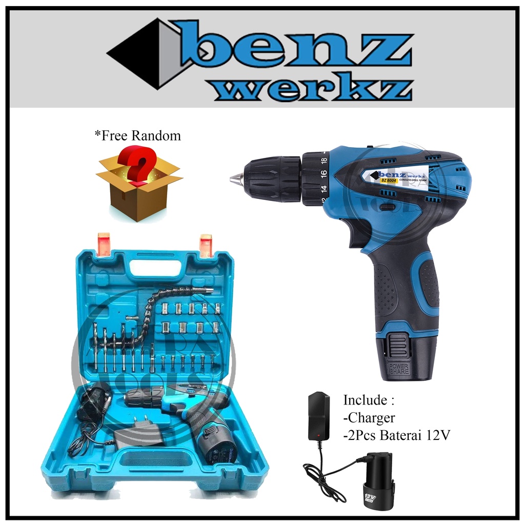 BENZ BZ 8004 Mesin Bor Cas Cordless Drill Baterai 12V 10 mm Set Mailtank Sh 191 Mdon 12V Edon 18V