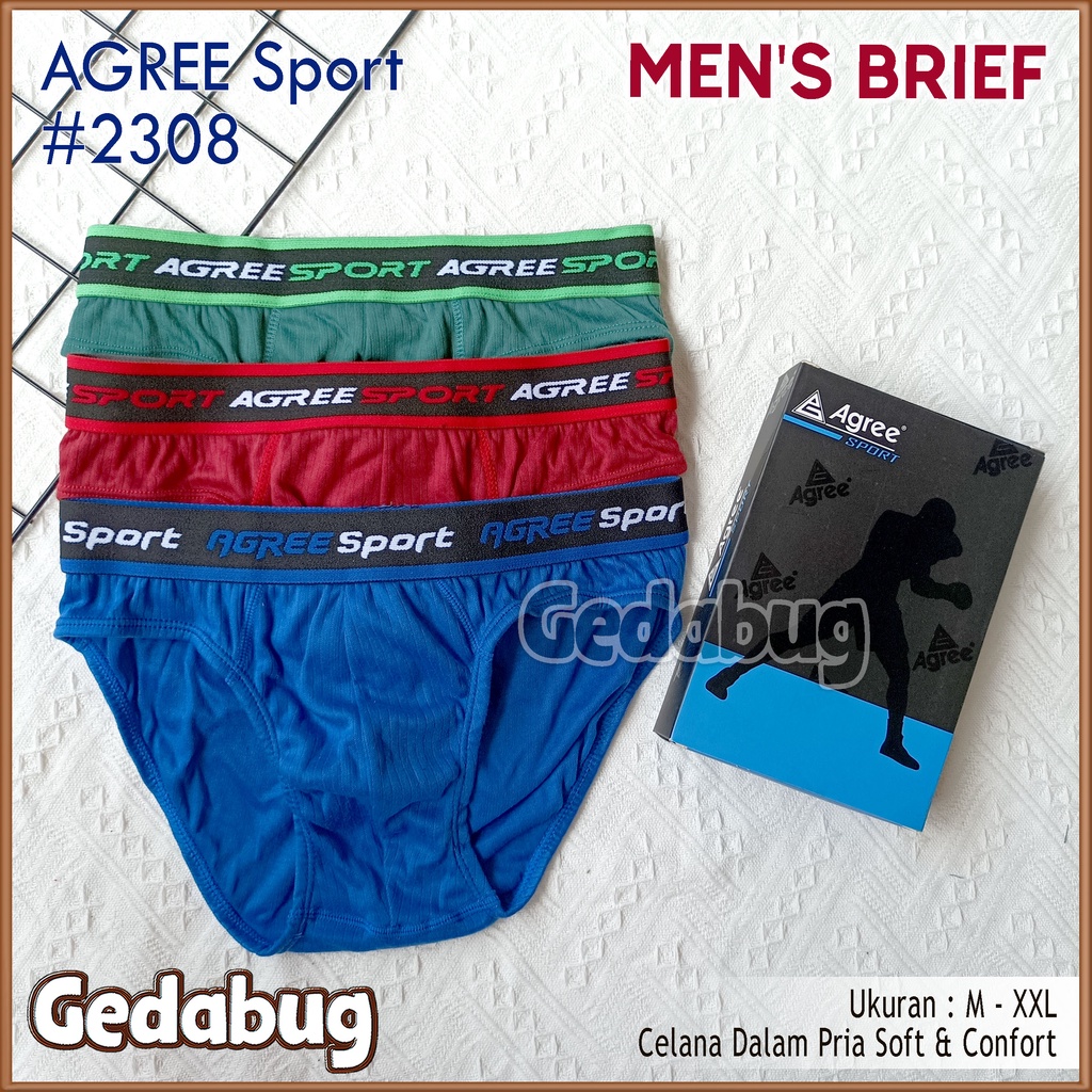 [ 3pc ] CD Pria Sport Agree 2308 | Celana dalam pria Men's Brief Soft &amp; Comfort | Gedabug