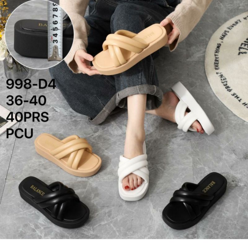 Original Sandal Balance 998-D4 Wedges Silang Wanita Bahan Karet Jelly Premium PCU Import Sendal Selop Belinda Motif Cross Cewek Slop Prempuan 998-D1 Impor Empuk Nyaman Cantik Viral Kekinian 998