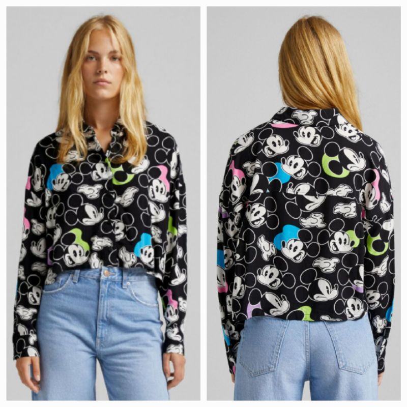 KEMEJA BERSHKA WOMAN MICKEY SHIRT ASLI BARU ORIGINAL