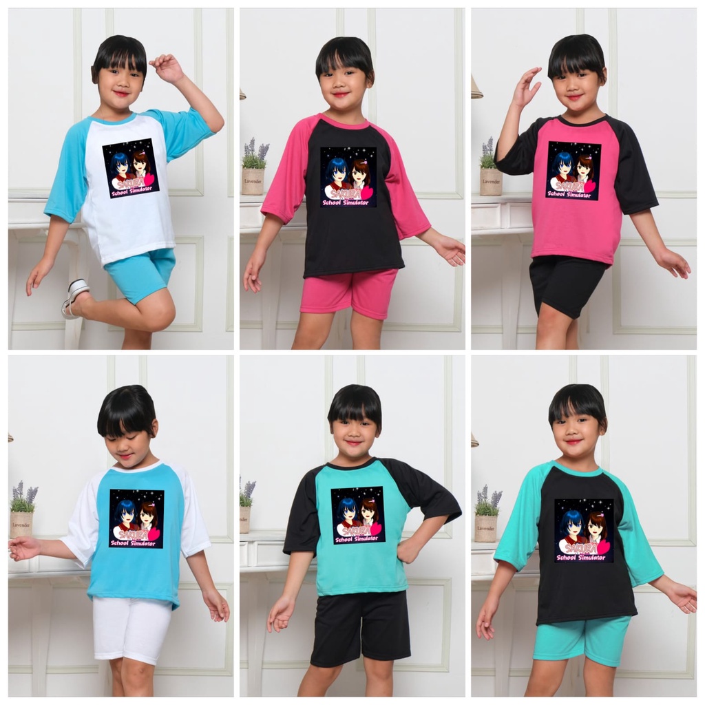 Hzl_outfit Setelan Baju Sakura Starnight Anak Perempuan Lengan 3/4 Celana Pendek S.M.L.XL BAYAR COD